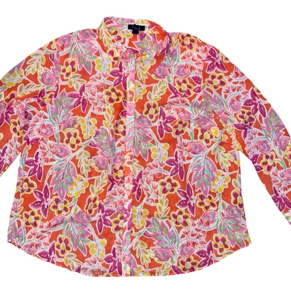 EUC Chaps Sheer Floral Button Down Blouse in Vibrant Colors Size 3X - Picture 2 of 5